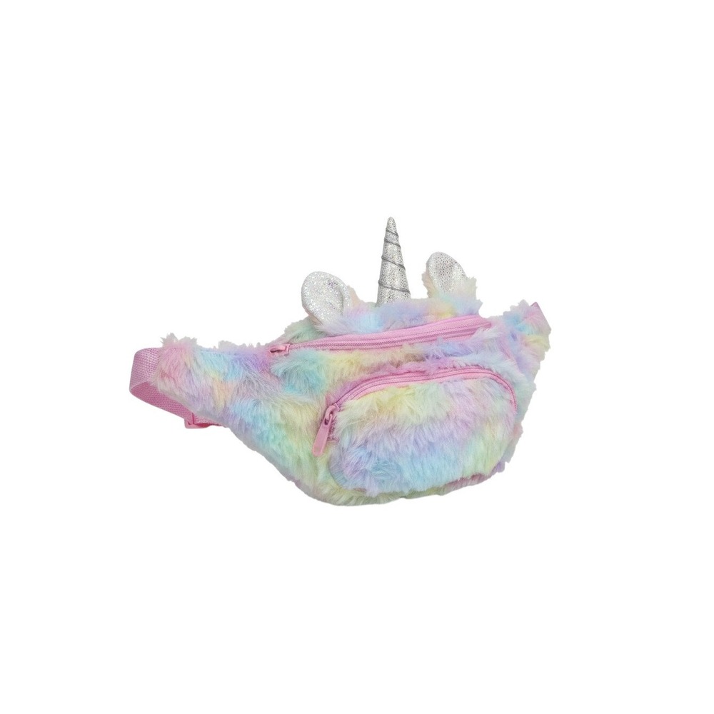 Claire's Fanny Pack Girls OS Pastel Rainbow NWT Unicorn Faux Fur Glitter Horn